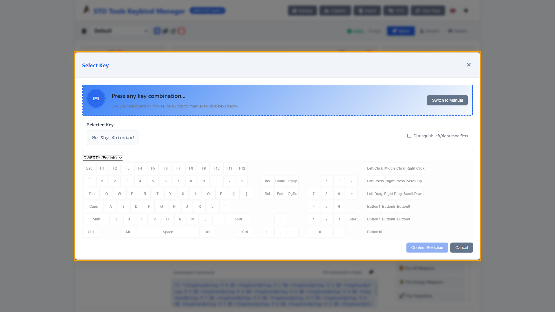 Add key dialog or button with key capture in progress