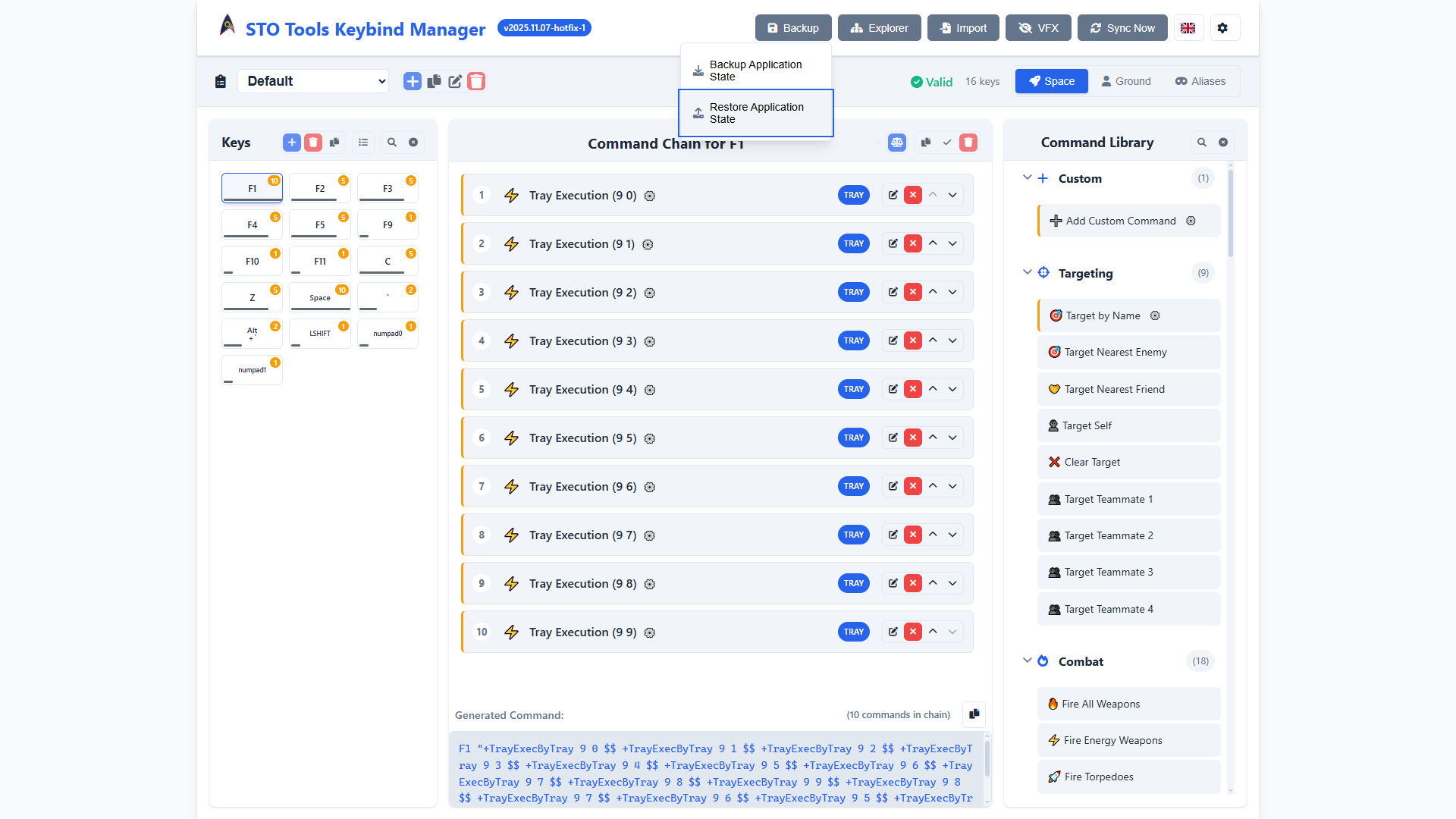 Restore dialog showing available backups with timestamps or restore confirmation